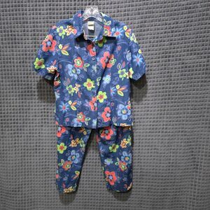 VTG 2pc Colorful Denim Set Sz8 28W Jean Capris Top USA 90s Y2K Floral Retro Boho